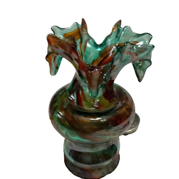 Vintage Murano Art Glass Hand Blown Brown Green Vase Twisted Beautiful! - Picture 1 of 8
